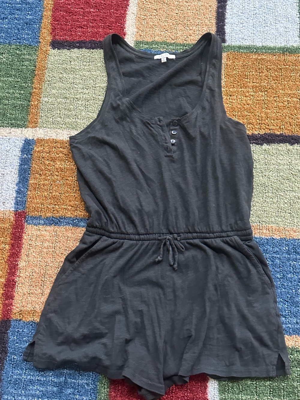 Z Supply Black Sleeveless Romper with Drawstring Waist